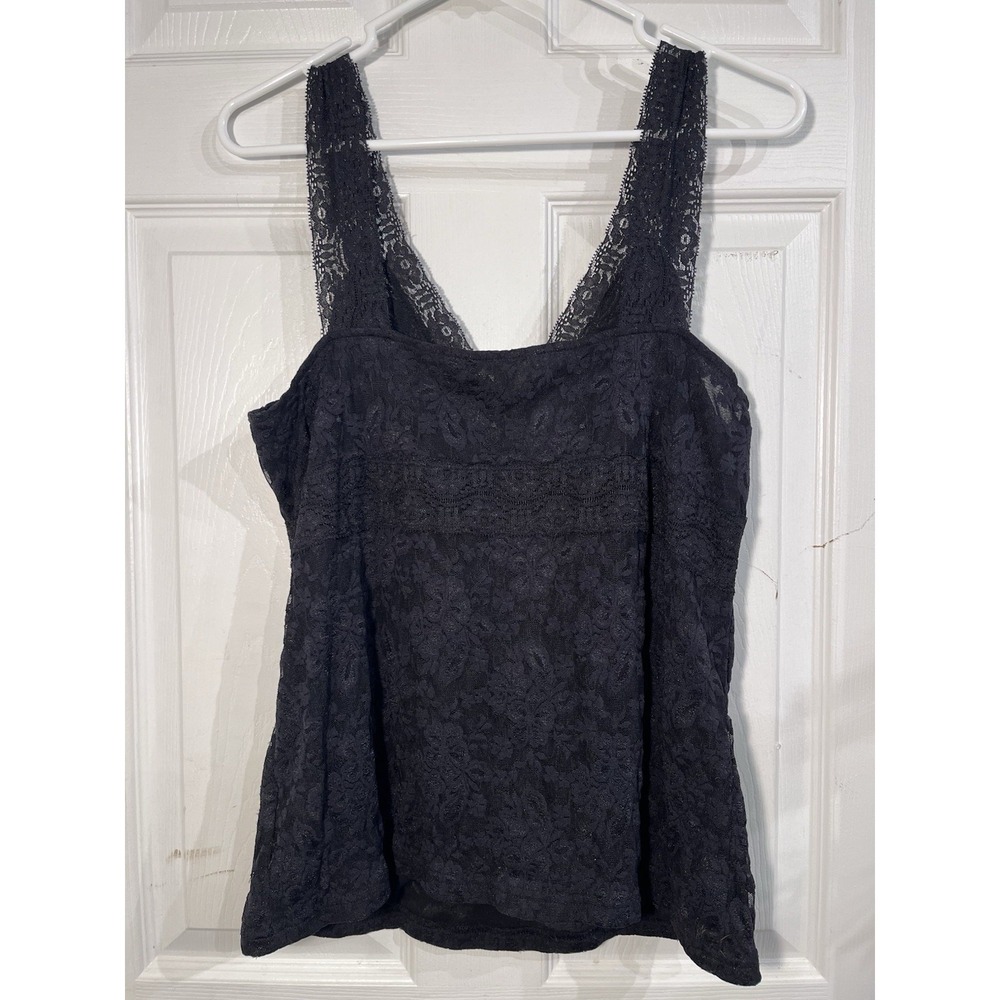 Roz & Ali Black Floral Lace Tank Top Womens XL Stretch Lined Dressy Cami Blouses - Picture 2 of 7